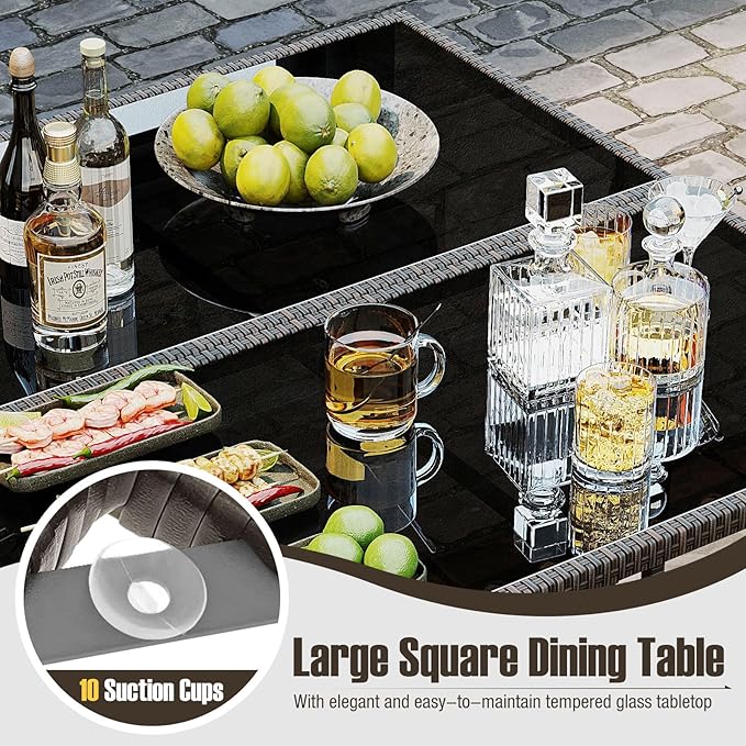 Tangkula 9 Piece Patio Dining Set, Rattan Chairs