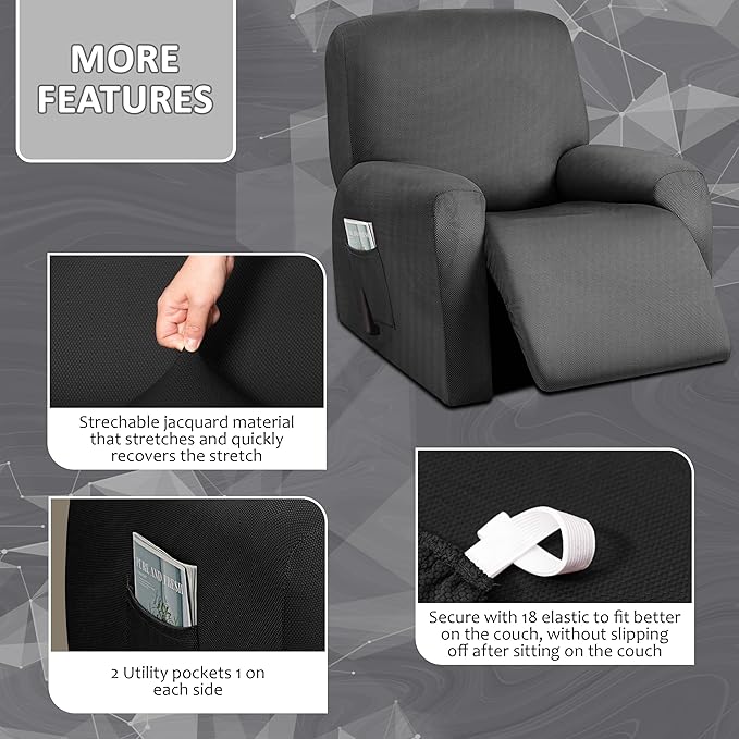 ULTICOR 4-Piece, 1 Seat Recliner Cover, Yarn Dyed Reclining Chair Covers