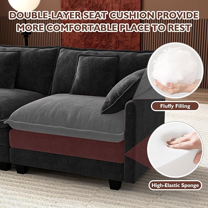Ihanherry 114" V-Shaped Modern Sofa Modular Sectional Cloud Couch