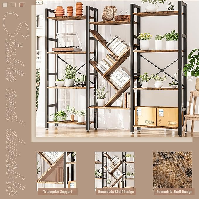 INNOD Triple 4 Tier Book Shelf, Large Industrial Bookcase