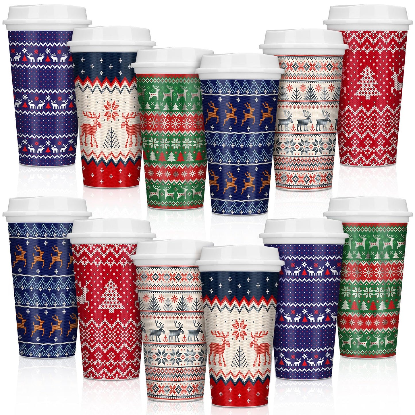 Pickmesh 12 Pack Christmas Coffee Cups Gifts Bulk 16 oz Reusable Coffee Cup Tumblers with Lid Plastic Cups Travel Mug Thank You Gifts for Women Coworkers Holiday Drinks