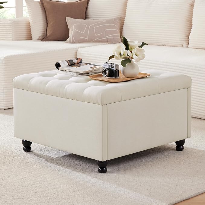 Weture 30 Inch Large Square Storage Ottoman Coffee Table, Oversized Square