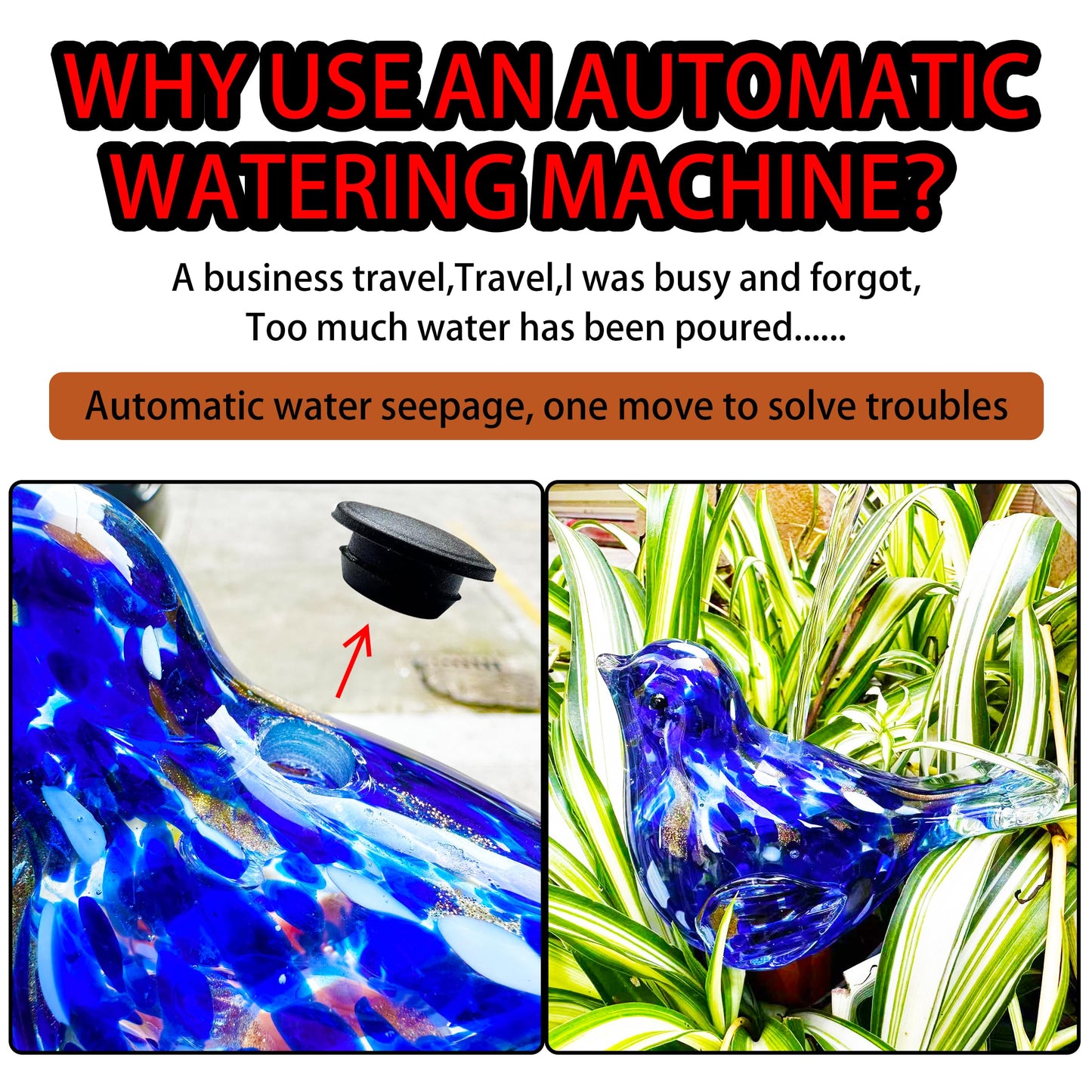 Naboher Glass Bird Shaped Plant Watering Ball Glass Automatic Watering Ball Flower Pot Insertion Spike Drip Irrigation Device Watering Ball Irrigation System Plant Enthusiast Gift (Green)