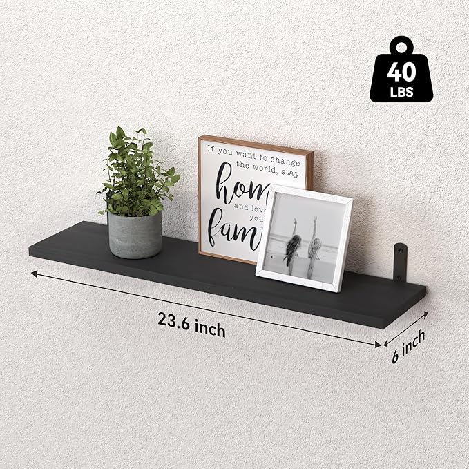 WOPITUES Wood Floating Shelves Set of 6, 24 inch Long Floating Shelves