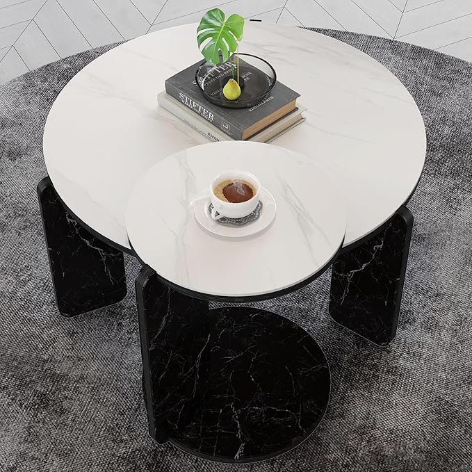 GDFStudio Round Nesting Coffee Table Set of 2, Modern Wooden Accent Side Table