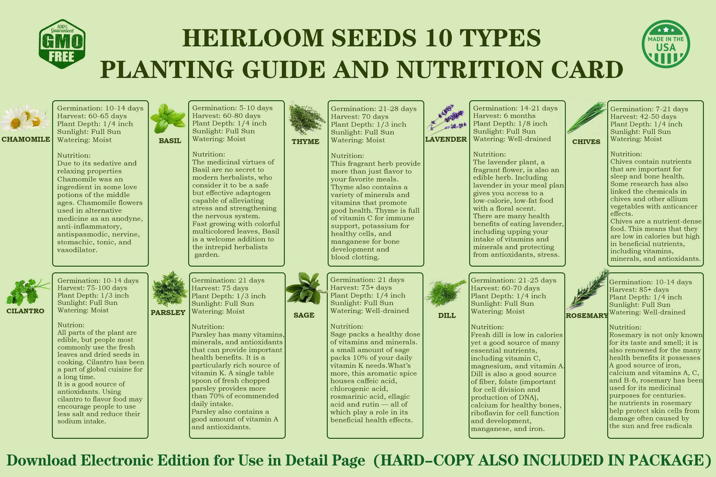 Meekear 10 Herb Seeds Garden Starter Grow Kit with Green Pots, Markers, Soil Discs, Watering, Herb Clipper, Complete Indoor Potted Plant Growing Set for Kitchen DIY