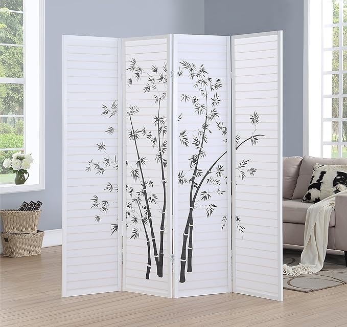 Roundhill Bamboo Print 4-Panel Framed Room Screen/Divider
