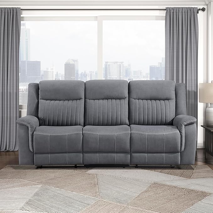 Lexicon Manual Double Reclining Sofa, Polished Microfiber Upholstered 3 Seater