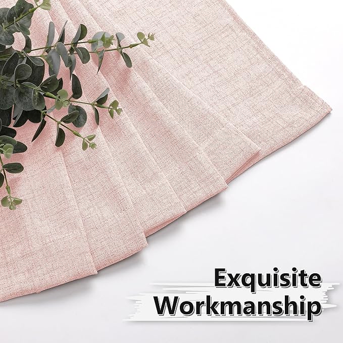 Tollpiz Linen Curtain Bedroom Rod Pocket Semi Sheer Curtains Burlap Light Filtering Thick Linen Drape for Living Room, 54 x 63 inches Long, Pink, Set of 2 Panels