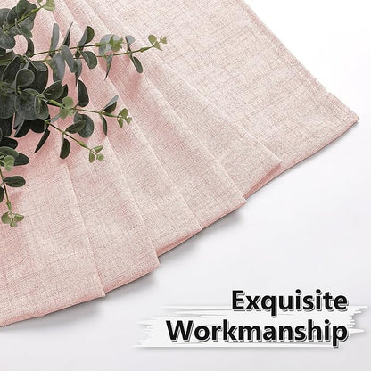 Tollpiz Short Linen Tier Curtains Rod Pocket Semi Sheer Half Kitchen Curtain Burlap Light Filtering Thick Linen Drapes for Bathroom, 30 x 24 inches Long, Pink, Set of 2 Panels