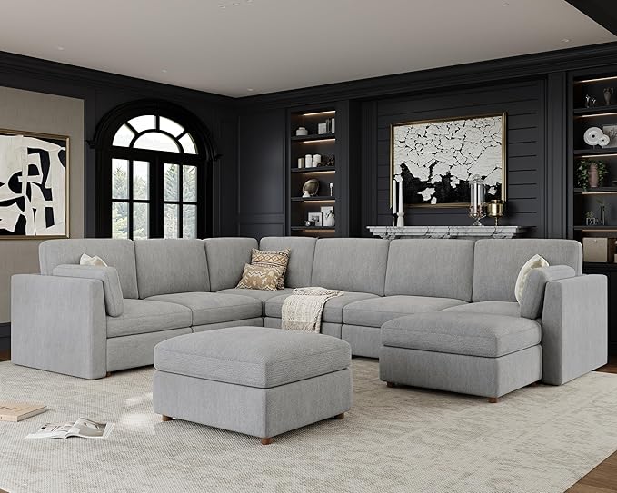 Oversized Modular Sectional Sofa, Solid Wood Frame, Removable Washable Cover