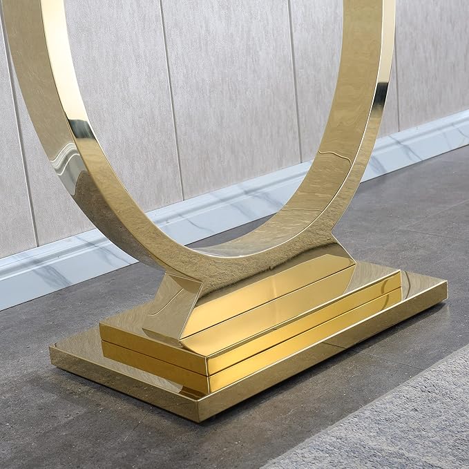 Henf 47" Marble Console Table Modern Black Faux Marble Entryway Table