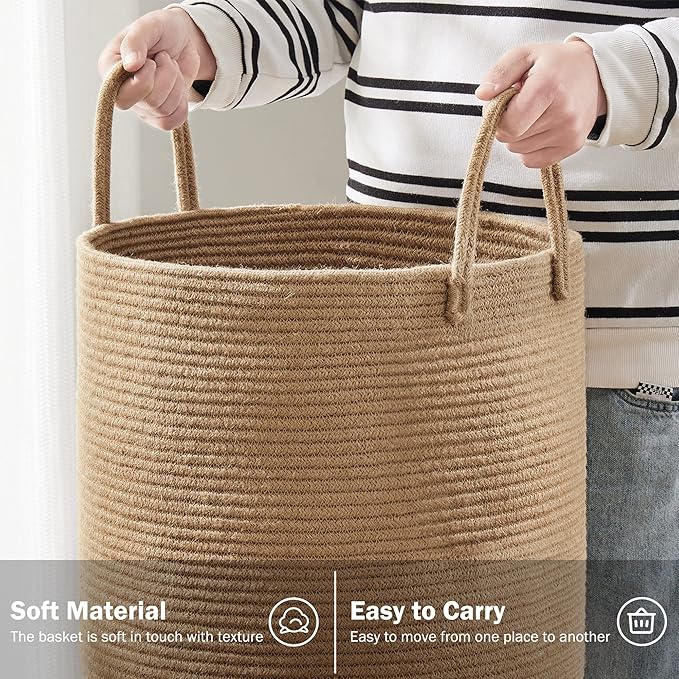 Jute Rope Laundry Hamper Basket by YOUDENOVA, 58L Tall Laundry Basket, Baby