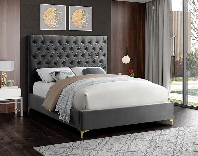 Meridian Furniture Cruz Collection Modern | Contemporary Velvet Upholstered Bed