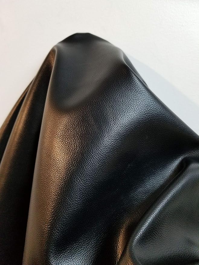 NAT Leathers | Black Pebbled Soft Faux Leather Fabric Material Sheet PU | 10