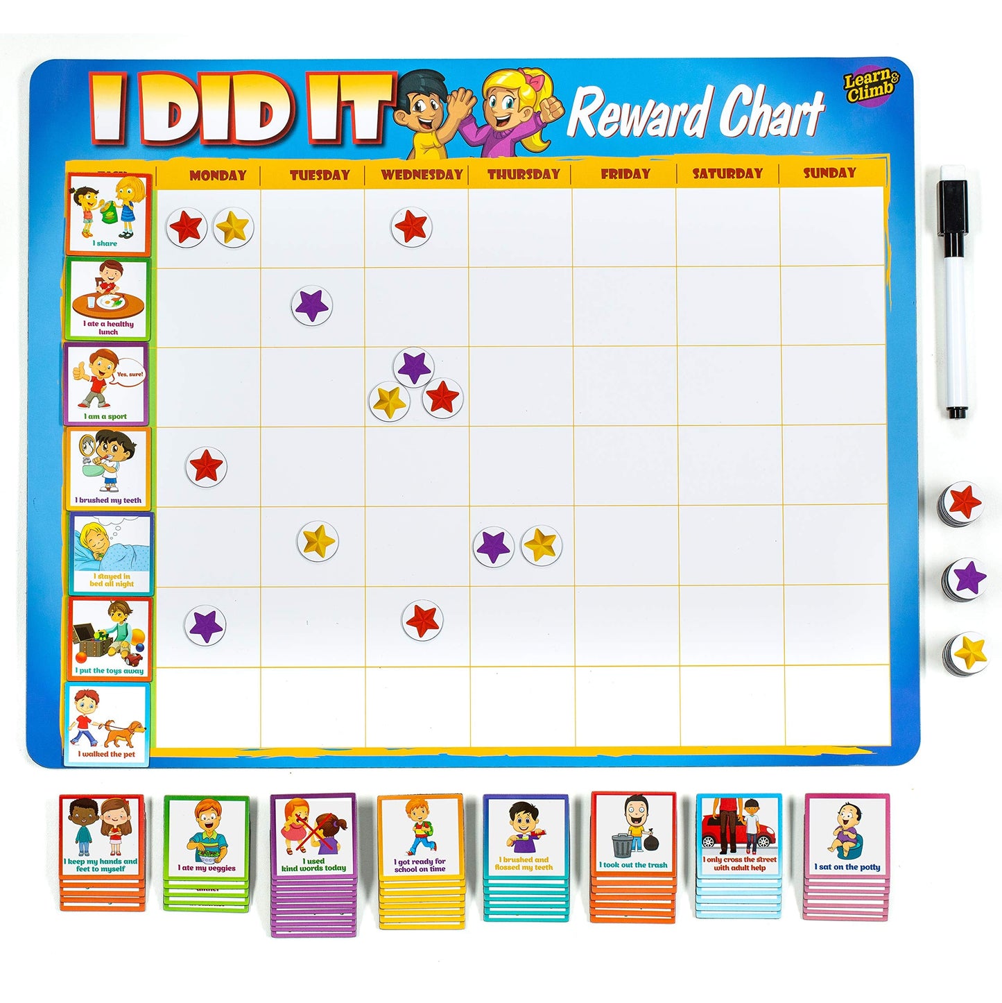 Learn & Climb Kids Responsibility Chart Magnetic Board, 63 Chores, Potty Train Tasks, Multiple Kids (Magnetic)