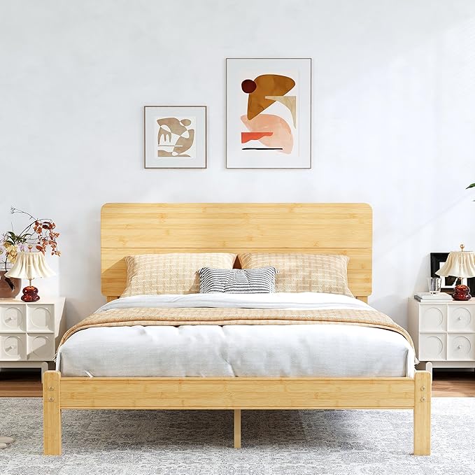 BOSRII 12in High Solid Bamboo Wood Platform Full Size Bed Frame