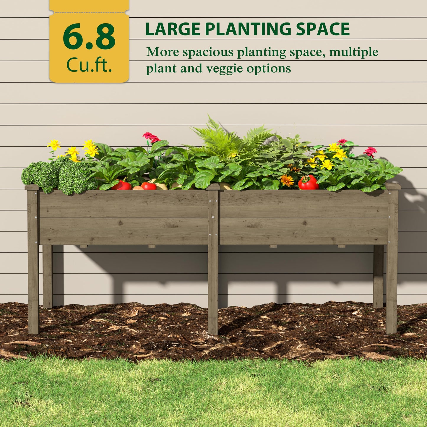 Yardenaler 72x23x30in Outdoor Raised Garden Bed with Legs, 2x6FT Elevated Wood Planted Box with Divider Panel & Drainage Hole, Ideal for Deep Rooted Vegetables, Flowers, Backyard and Patio, Brown