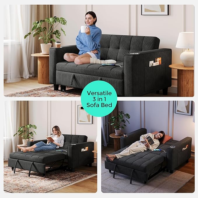 LINSY Sleeper Sofa Bed, Small 3 in 1 Convertible Loveseat Sleeper Couch