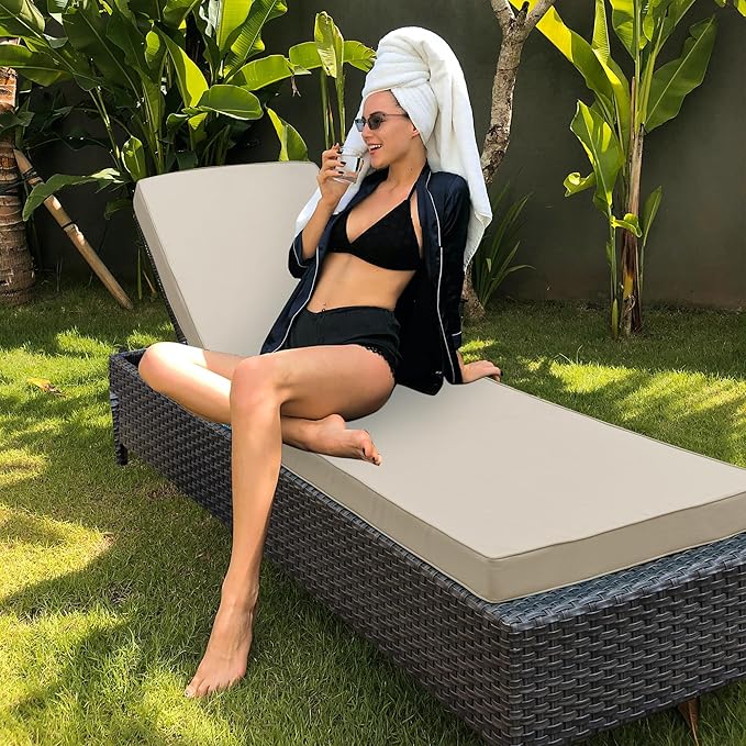 Outdoor Chaise Lounge Cushion Set of 2, Fadesafe Water-Repellent Lounge Deck