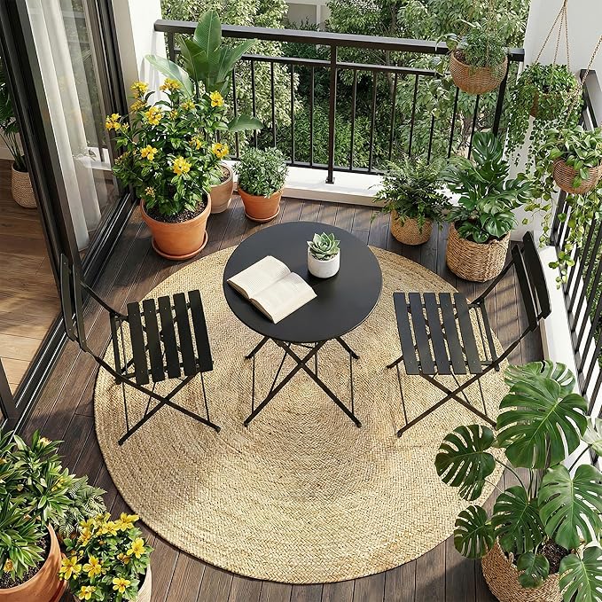 GarveeLife 3 Piece Patio Bistro Set, Folding Patio Bistro Table and Chairs Set