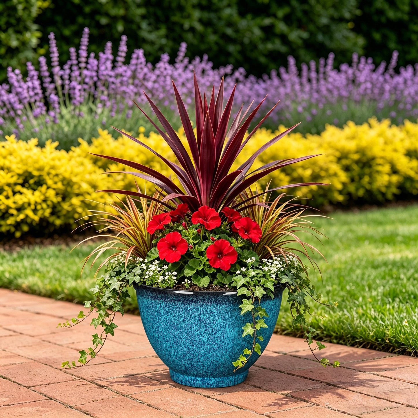 Hollyone Set of 2 Outdoor Planter Gradient Blue Plant Pot 11.5 inch Plastic Pots for Plants Planters for Outdoor Indoor Plants with Drainage Hole Round Plant Pot Flower Pots Garden Decorations