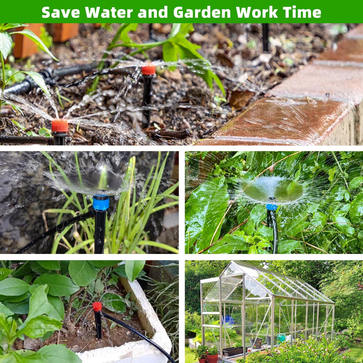 240FT DIY Automatic Drip Irrigation System Kits for Garden Plant Watering Misting System for Greenhouse Patio Lawn with Adjustable Drip Emitters 5/16" and 1/4" Irrigation Tubing Connectors Fittings