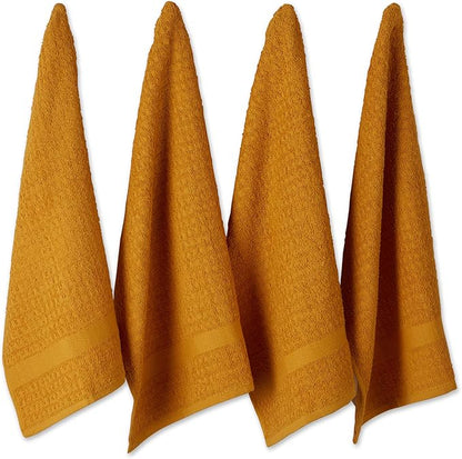 DII Basic Terry Collection Waffle Dishtowel Set, Solid Honey Gold, 4 Piece