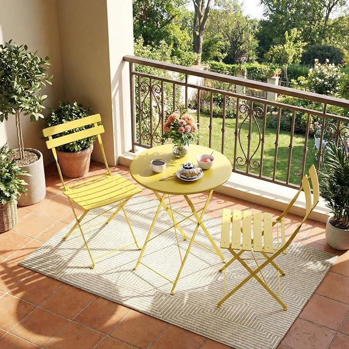 GarveeLife 3 Piece Outdoor Bistro Set, Metal Patio Furniture Set