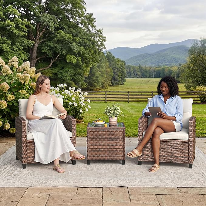 GarveeHome 3-Piece Outdoor Wicker Sofa Set, PE Rattan Patio Furniture
