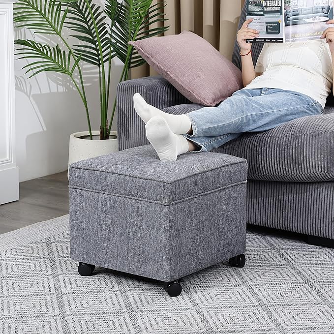 Adeco 17.5 Inch Square Storage Ottoman