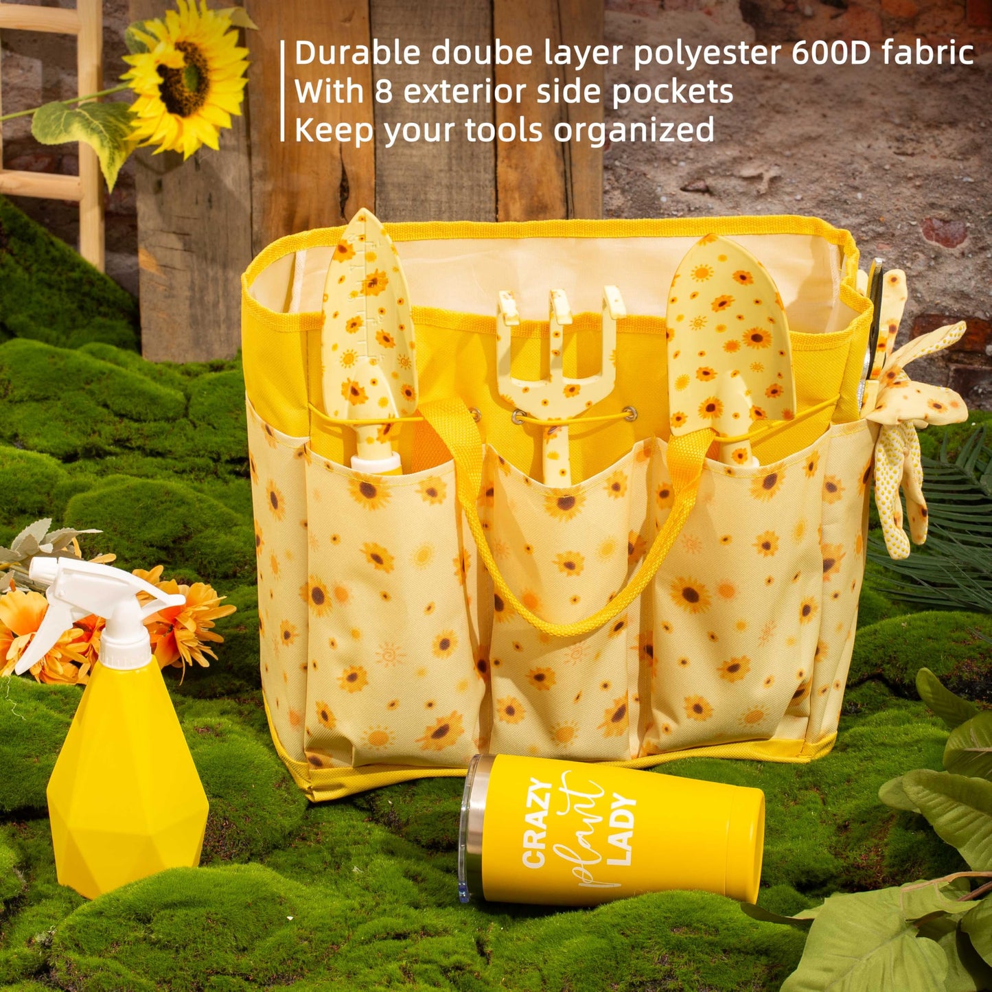 LZPTYYSN Sunflower Gardening Gifts for Women, Garden Tool Set, Heavy Duty Gardening Hand Tools with Garden Tool Bag,Yellow