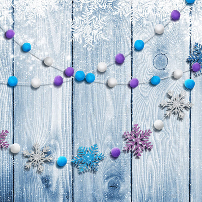 Tatuo 3 Pieces Winter Felt Ball Banner Snowflake Garland Glittery Banner Wonderland Theme Pom Pom Decor Holiday Hanging Decor for Birthday Baby Shower Wedding Party