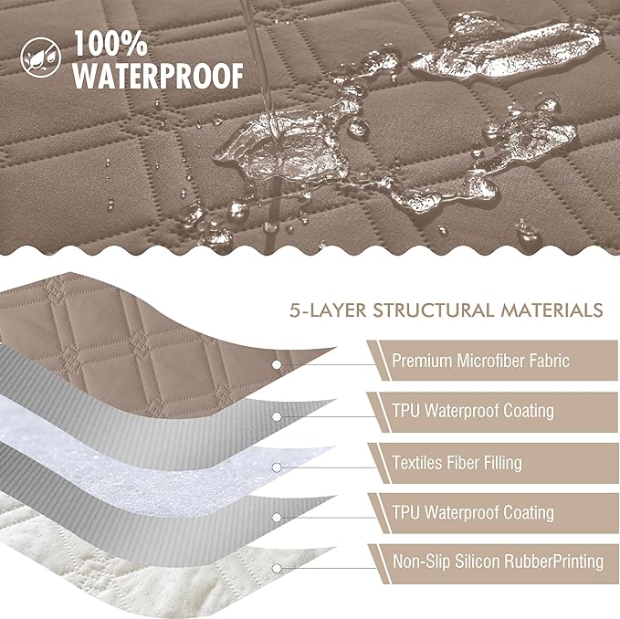 Genina Waterproof Couch Cover, Washable Anti-Slip 86.6 inch Sofa Covers