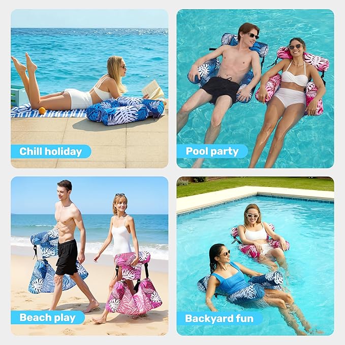 SLOOSH Inflatable Pool Floats Adult, 2 Packs Floating Lounge Chairs, Blow up