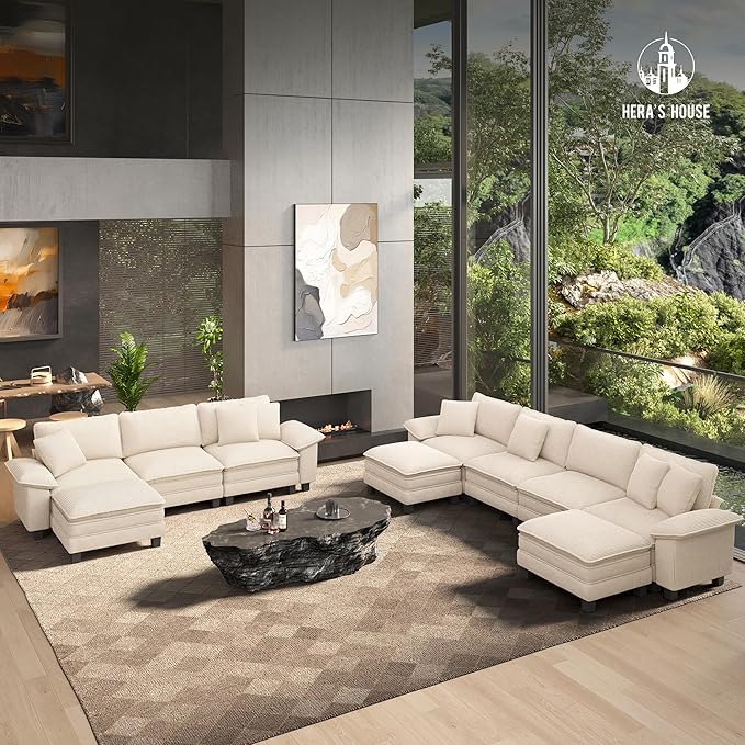 HERA'S HOUSE 124" Modular Sectional Sofa, Oversized U Shaped Couches
