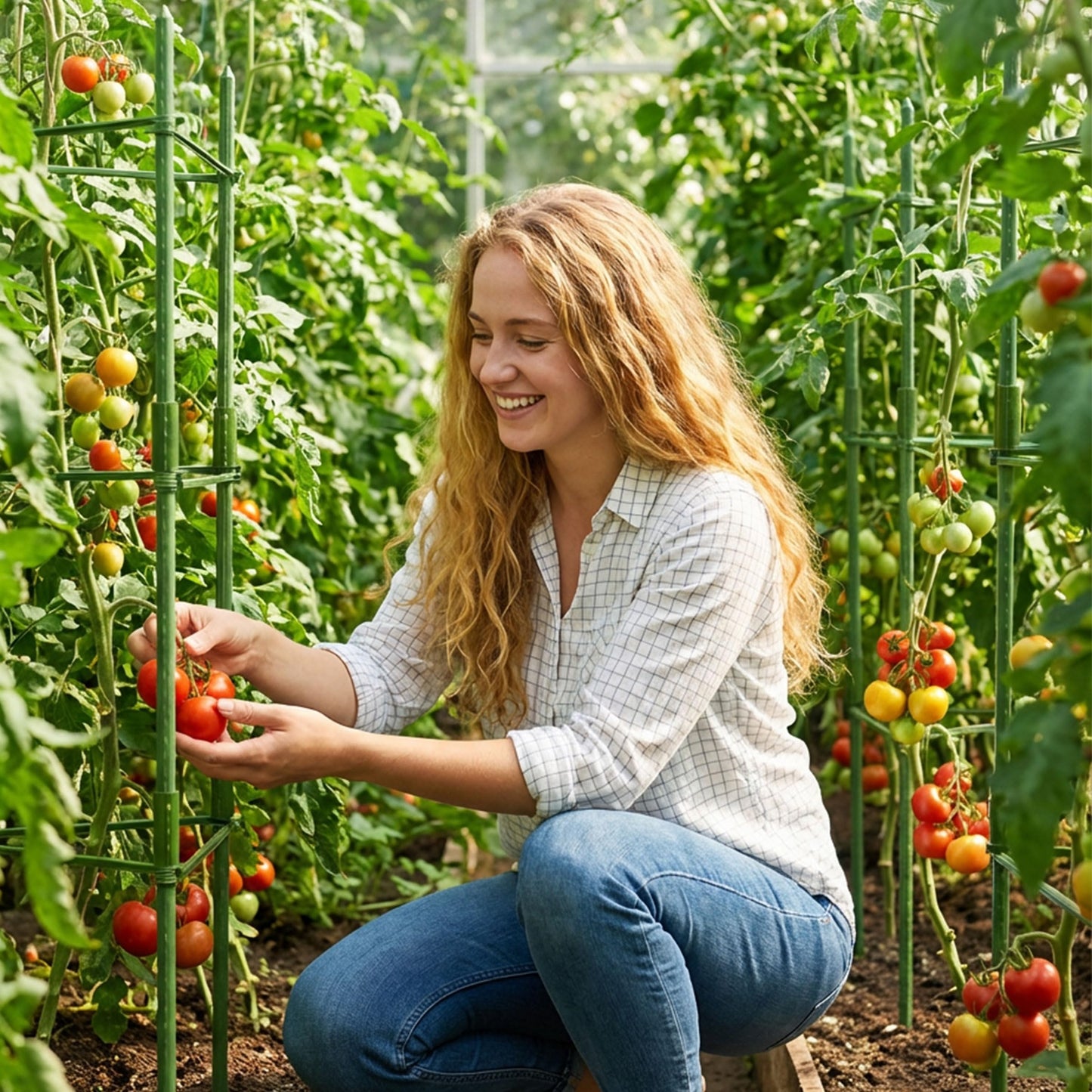 EWPJDK 4-Pack Tomato Cage for Garden Plant Support 48 INCH Garden Stakes Adjustable Tomato Cage for Climbing Plants Pots Vegetables Flowers Fruits (4, 48 Inches)