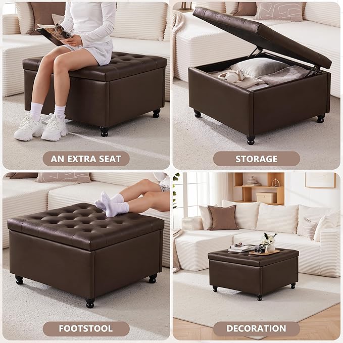 Weture 30 Inch Large Square Storage Ottoman Coffee Table, Oversized Square