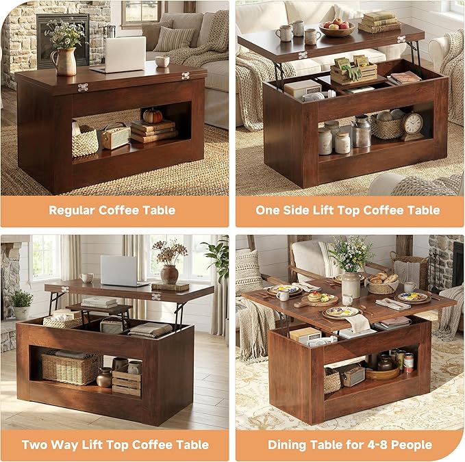 UNIQUITE 40" Lift Top Coffee Table, 4 in 1 Multi-Function Lift Coffee Tables