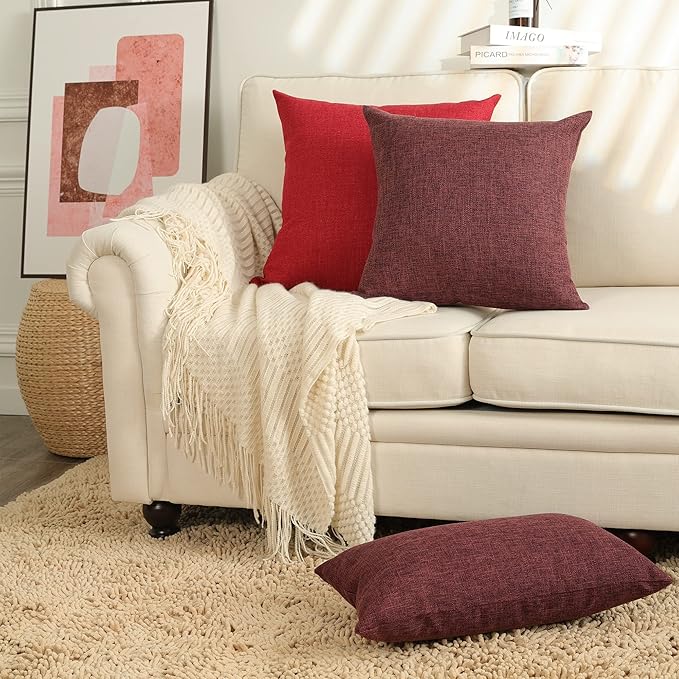 Stellhome Burlap Large Throw Pillow Covers Textured Farmhouse Linen Pillowcase
