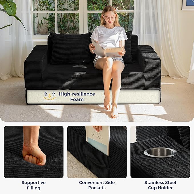 MAXYOYO Loveseat Sofa Bed, 4 in 1 Convertible Boneless Couch Folding Recliner