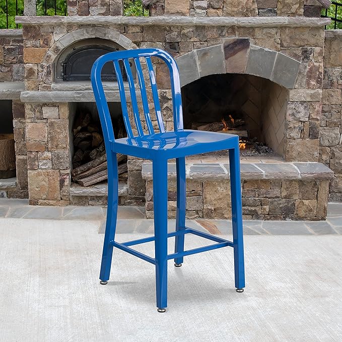 Flash Furniture Commercial Grade 24" High Blue Metal Indoor-Outdoor Counter