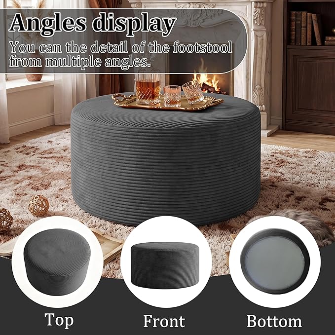 BSHOMGI Round Boneless Ottoman Oversized Ottomans