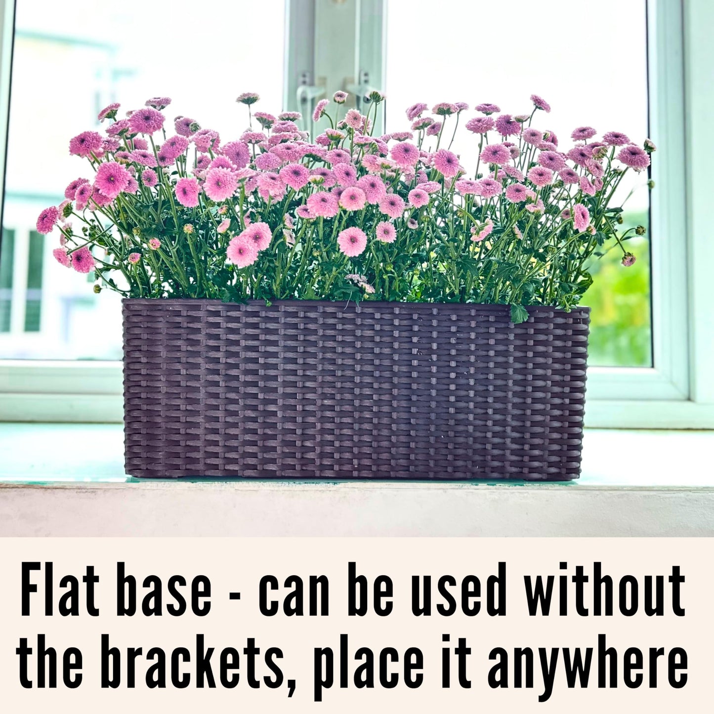 LaLaGreen Wall Planters Outdoor (20 Inch, 2 Pack) Brown Rectangular Window Flower Boxes with Brackets Self Watering System, Vertical Wall Mounted Plant Pot Container Herb Garden Balcony Indoor Decor