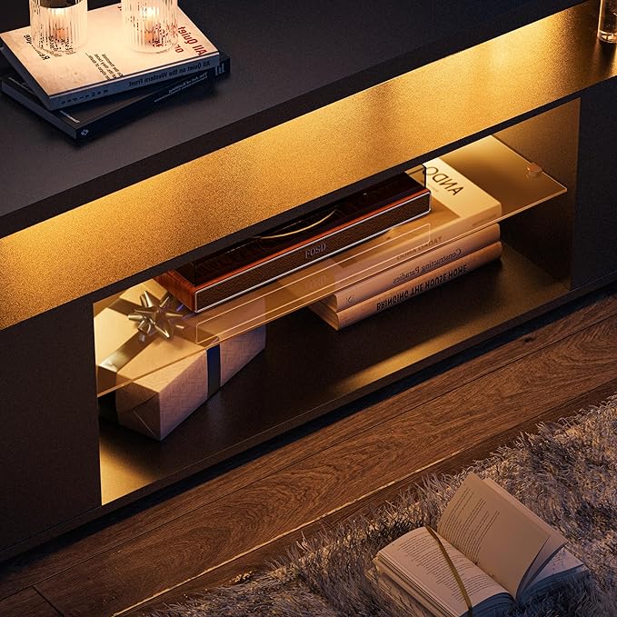 Cubehom Black TV Stand, LED TV Stand