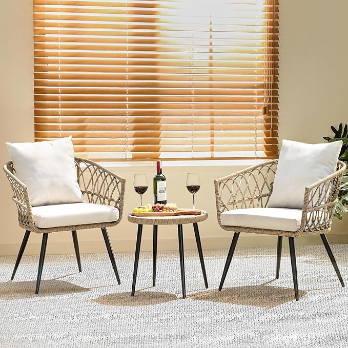 Idzo Heavy Duty 500lbs Weight Capacity Wicker Bistro Table and Chairs Set of 2