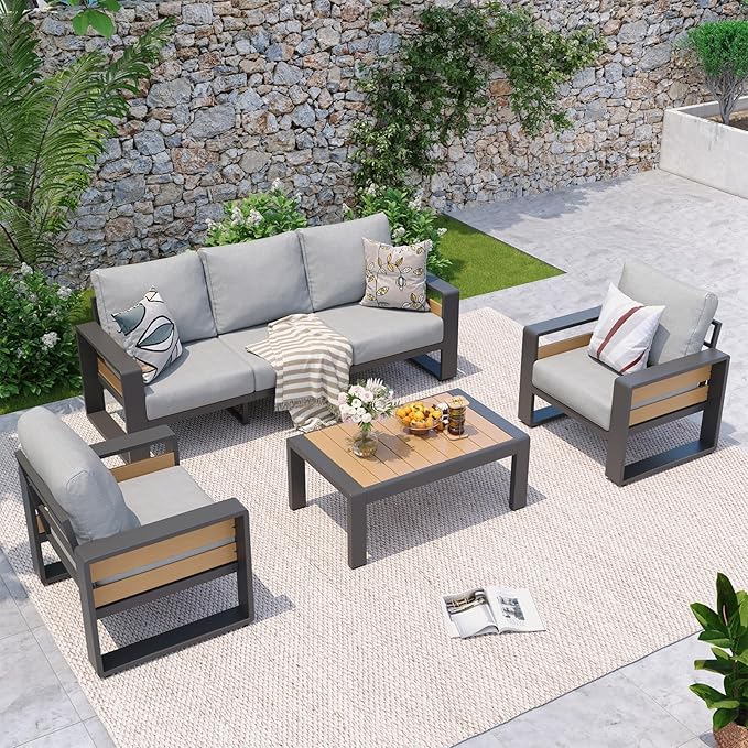 Aoxun Aluminum Patio Furniture Set, 5 Seats Luxury Metal Patio Conversation Sets