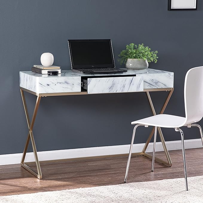 SEI Furniture - Kamblemore Faux Marble Writing Desk - Transitional Design