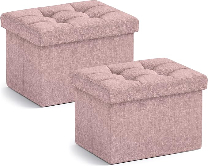 Ornavo Home Small Storage Ottoman, Foldable Collapsible Rectangle Linen Ottoman
