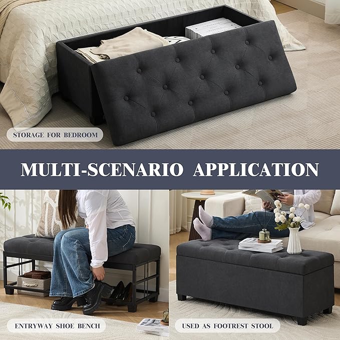 Mangodan 43 Inch Linen Storage Ottoman Bench, Foot Rest